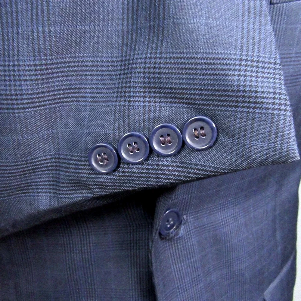 Stacy Adams Mens Sport Coat 40R‎ Slim Blue Glen Plaid Blazer Double Vent Modern